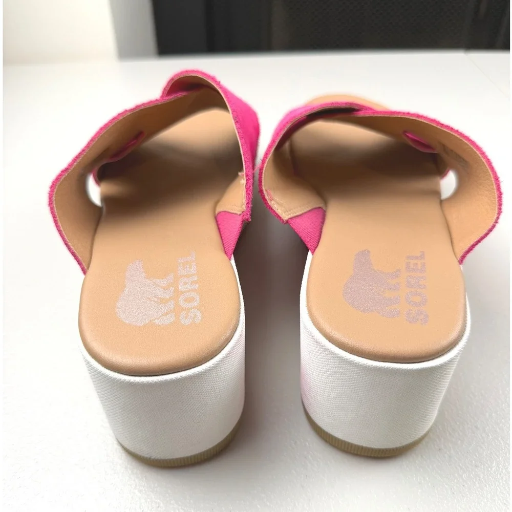 Sorel Cameron Flatform Slide Sandals Fuchsia Pink Suede NL4978-650 Womens 8